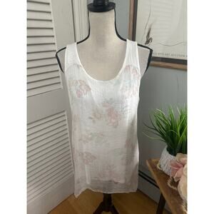 DOLCE RAGAZZA Womens Top Large White Floral Silk Sleeveless Tunic Sequin Summer